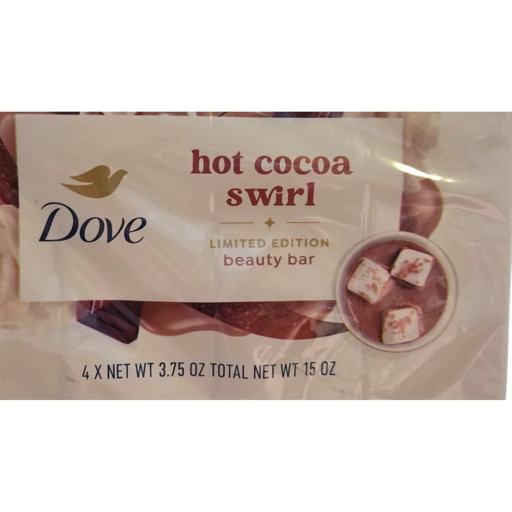Dove Hot Cocoa Swirl Limited Edition Holiday Beauty Bar Soap 4 Pack 3.75oz Each
